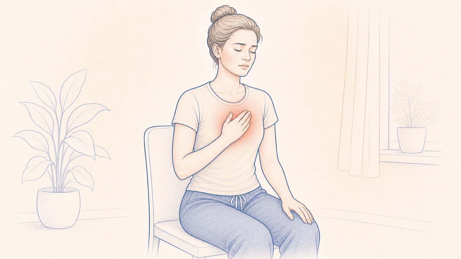 Illustration: eine Person atmet in einem angespannten Moment flach.